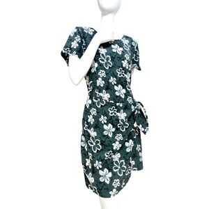 Tropical Dress S. Roberts Green Floral Side Tie Size 14  Floral Print Vacation